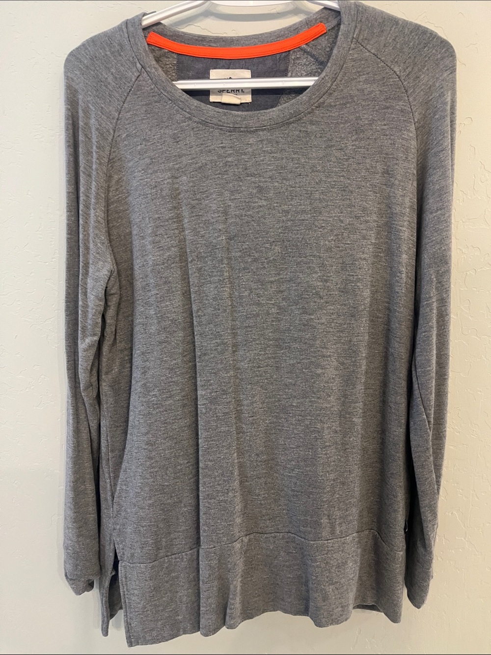Sperry Grey Crewneck Sweater with Orange Neck Trim